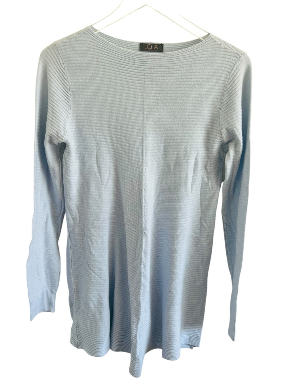 lola Made in Italy Pale Blue Ribbed Crew Neck Top